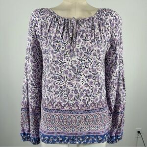 💕 lucky brand Floral Print Women's Top - Purple and Blue S
